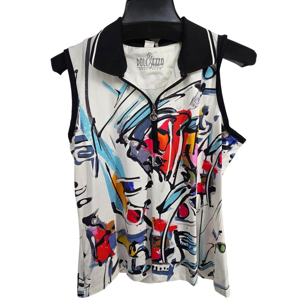 Dolcezza Golf Club Performance Quarter Zip Artsy Abstract Polo Tank Top Size XL
